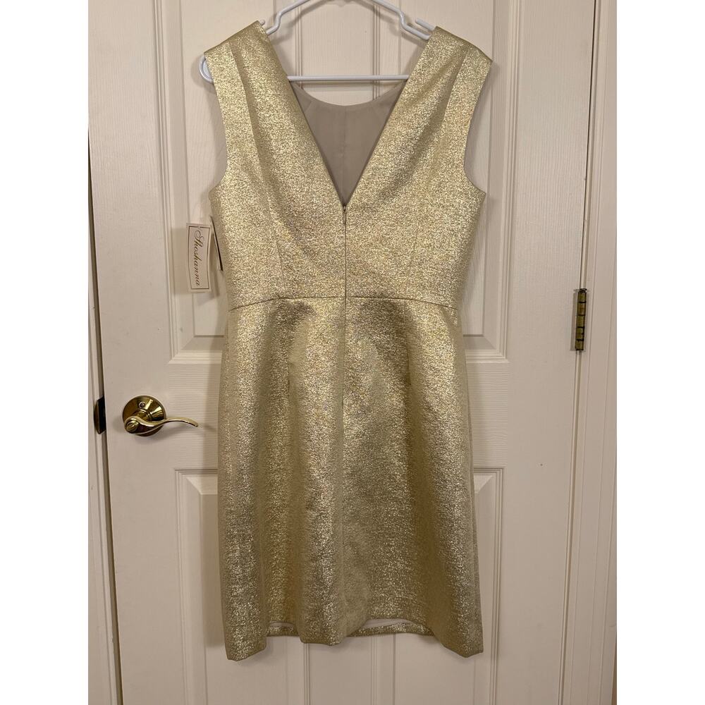 NWT Shoshanna Gold Metallic Sheath Dress Holiday Cocktail Party Size 8 - Picture 7 of 10